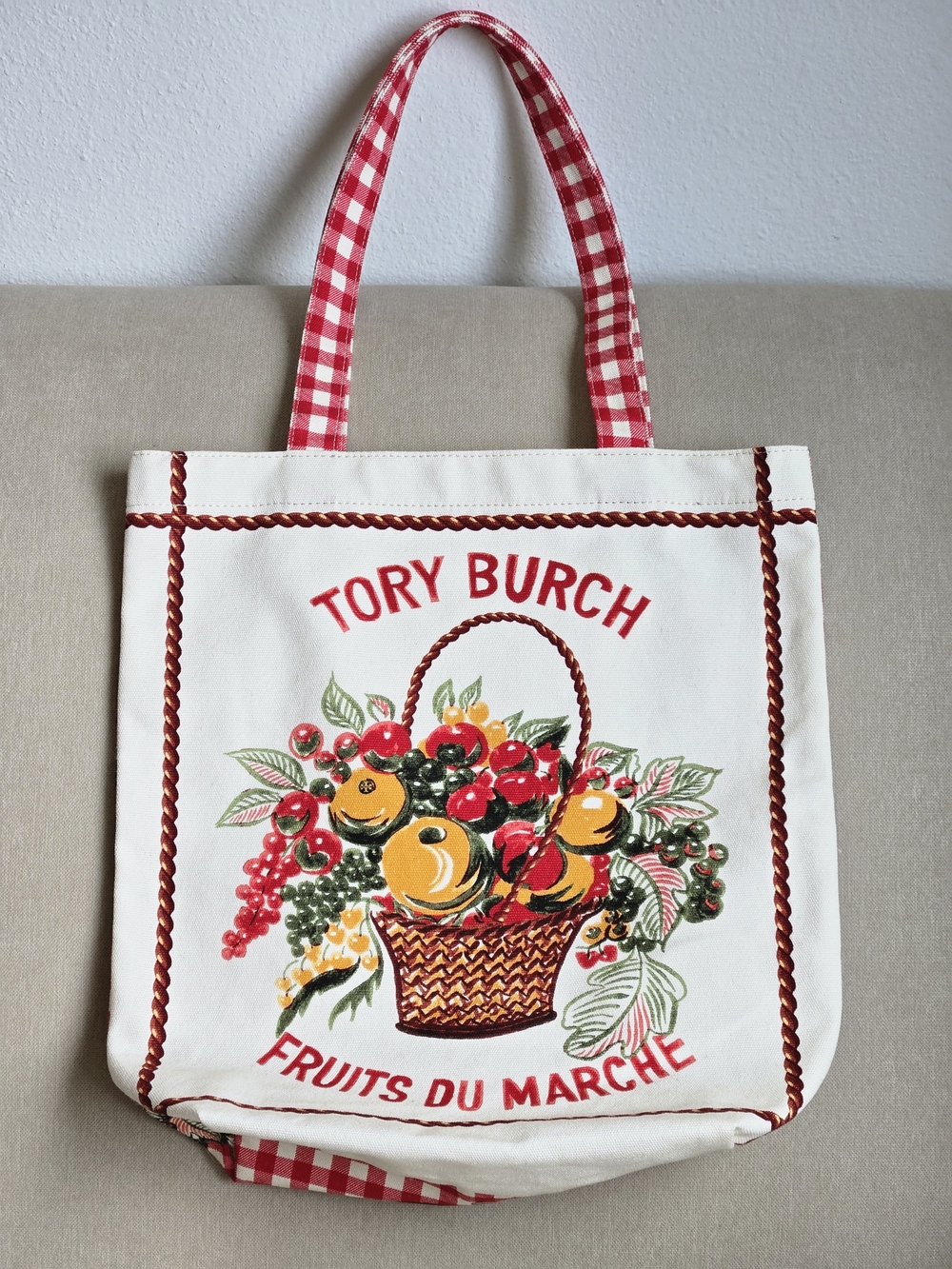 Tory Burch Fruits du Marché Canvas Tote — Cream & Red — Like New